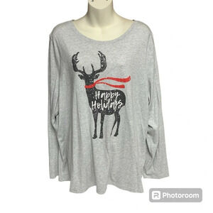 Sonoma 1X gray Happy Holidays long sleeve gray top